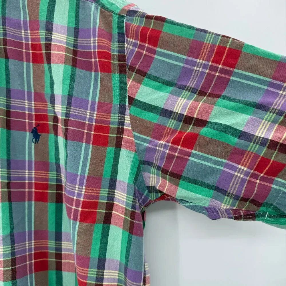 Polo Ralph Lauren Men's Blake Short Sleeve Green Red Button Up Shirt Size medium